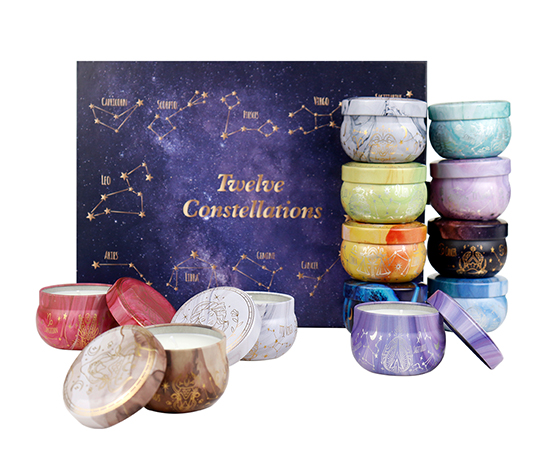 12PCS Constellations Scented Candle Set in Tinplate Can  D6.2xH4.4cm