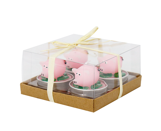 4PCS Pig Shaped Tealight Candle in Aluminum Can D3.9xH3.7cm