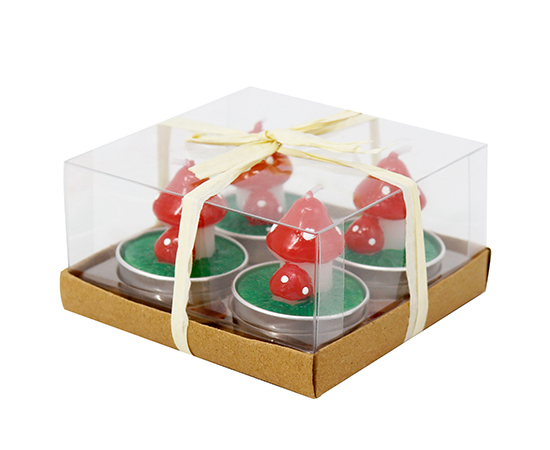 4PCS Mushroom Shaped Tealight Candle in Aluminum Can D3.9xH4.2cm