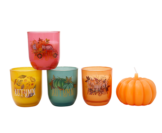 1PC Pumpkin Candle and 4PCS Glass Scented Candle Gift Set